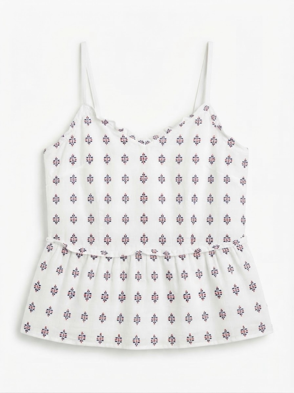 SIM & SAM Boho Chic White Peplum Tank Top with Colorful Stitching Small